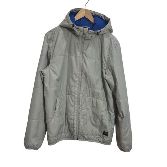 Nike Men M Puffer Jacket Gray Blue Hooded Pockets Rear Pocket Performance Active - Picture 1 of 8